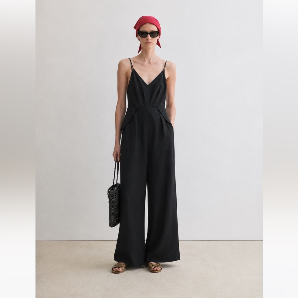 Rachel Comey Women's Black Wide-Leg Jumpsuit with Spaghetti Straps